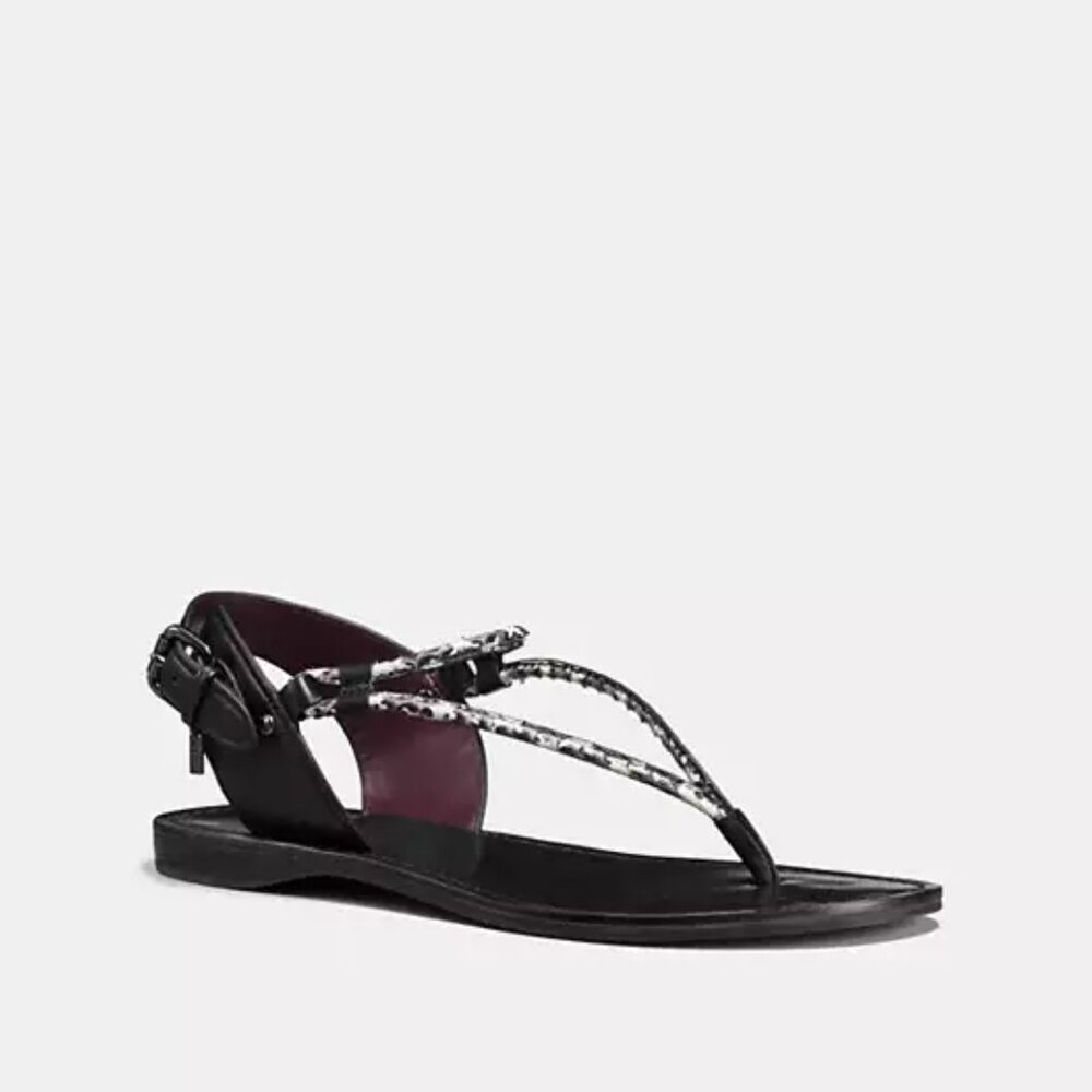 Coach Clarkson Thong Sandal | Soft Snake-Embossed Leather | Black/White | Size 5
